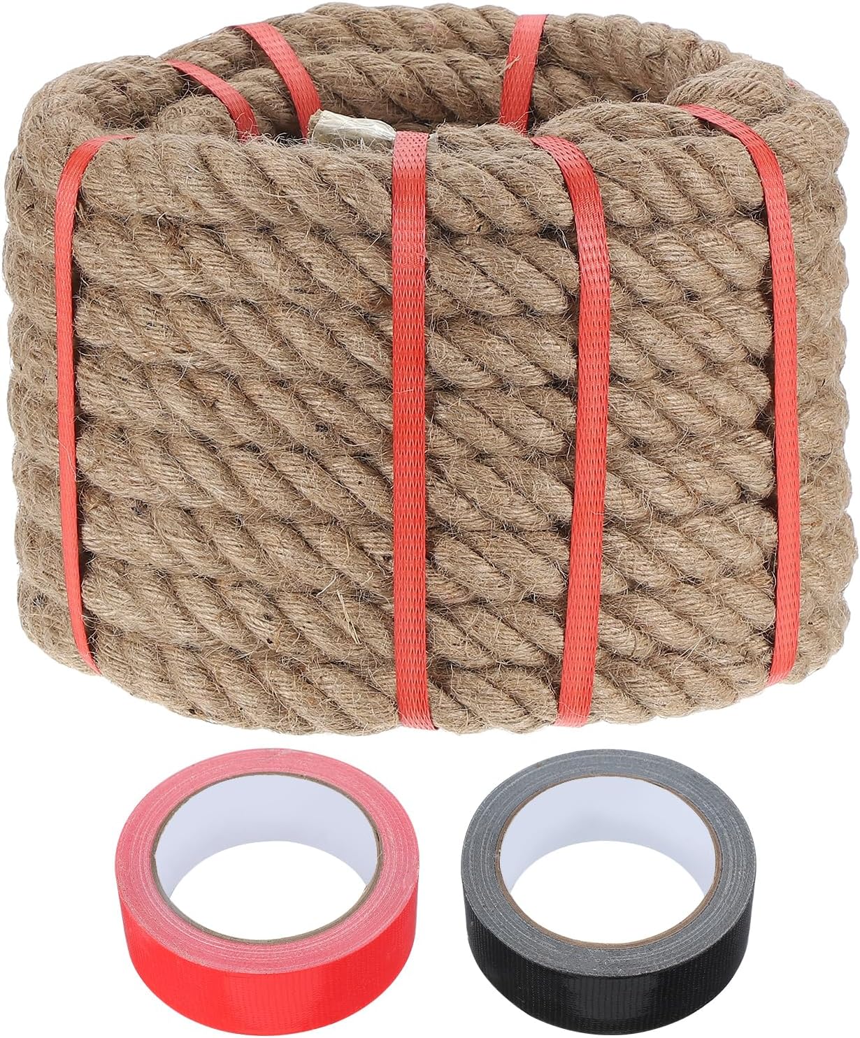 MECCANIXITY Jute Rope 1 Inch x 44ft, Thick Twine Rope Ropes Braided Jute Twine Natural Brown Burlap Cord String Heavy Twisted with Tapes for Decorative Crafts Railing Swing Tug of War