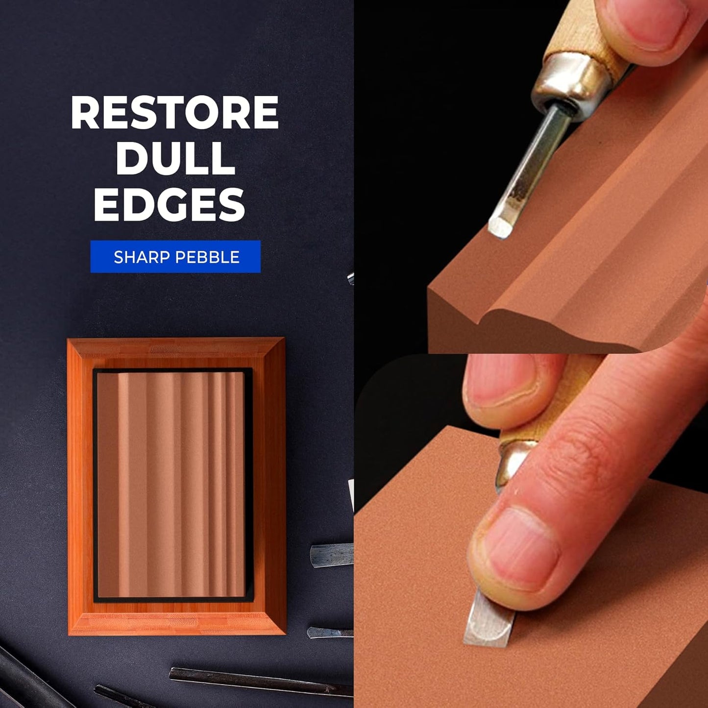 Sharp Pebble Sharpening Stones for Wood Carving Tools-Two Whetstones Grit 400 & 1000 Gouge Sharpener- Waterstone Sharpening System for Wood Carving Knives & Chisels with Non-Slip Bamboo Base