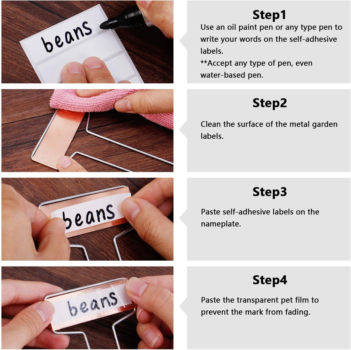 25PCS Copper Metal Plant Tags Plant Labels with 50Pcs Labels, Rainproof PET Film & Permanent Pen, 5 inch Weatherproof Banner Garden Markers, Marking Protection Seedling Signs Nursery Tags