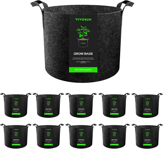 VIVOSUN 10-Pack 1 Gallon Grow Bags, Reinforced Planter Fabric Pots for Gardening Black