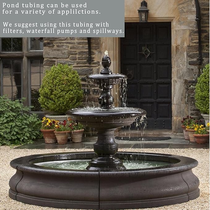 Pond Hose ID 2” × 25ft Black Corrugated Flexible Reinforced PVC Hose Vinyl Tubing for Pond Pump Fountain Garden Waterfall, Non-toxic & Kinkproof, with 2 clamps