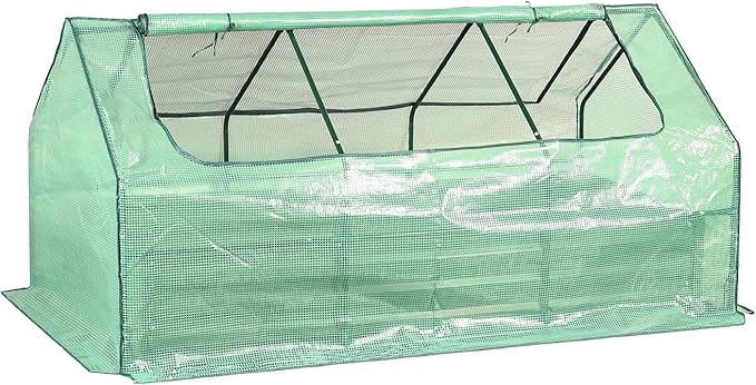 Aoodor 6 x 3 x 1 ft Raised Garden Bed with Mini Greenhouse Kit, Metal Planter Box with 2 Roll-Up Zipper Doors for Vegetables, Herbs, and Flowers