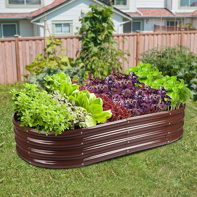 Raised Garden Bed Galvanized Planter Box Outdoor, Rot-Resistant Metal Garden Bed Planter for Vegetables Flower Herb (6.5ft, Brown)
