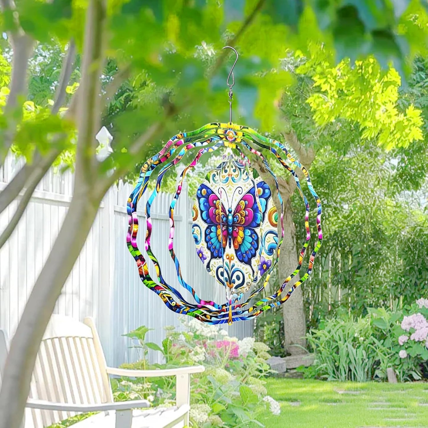 3D Hanging Wind Spinner Butterfly/Hummingbird, 10 Inch Stainless Steel Wind Spinners Outdoor Clearance, Garden Spinner for Outside Patio Yard Home Christmas Decor (Butterfly 01)