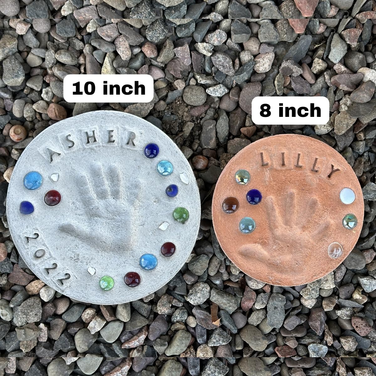 DIY Stepping Stone Kit with Color Pigment, Handprint Stepping Stone, Mother's Day Gift, Footprint Stepping Stone (8 Inch + Stamp Set, Yellow)