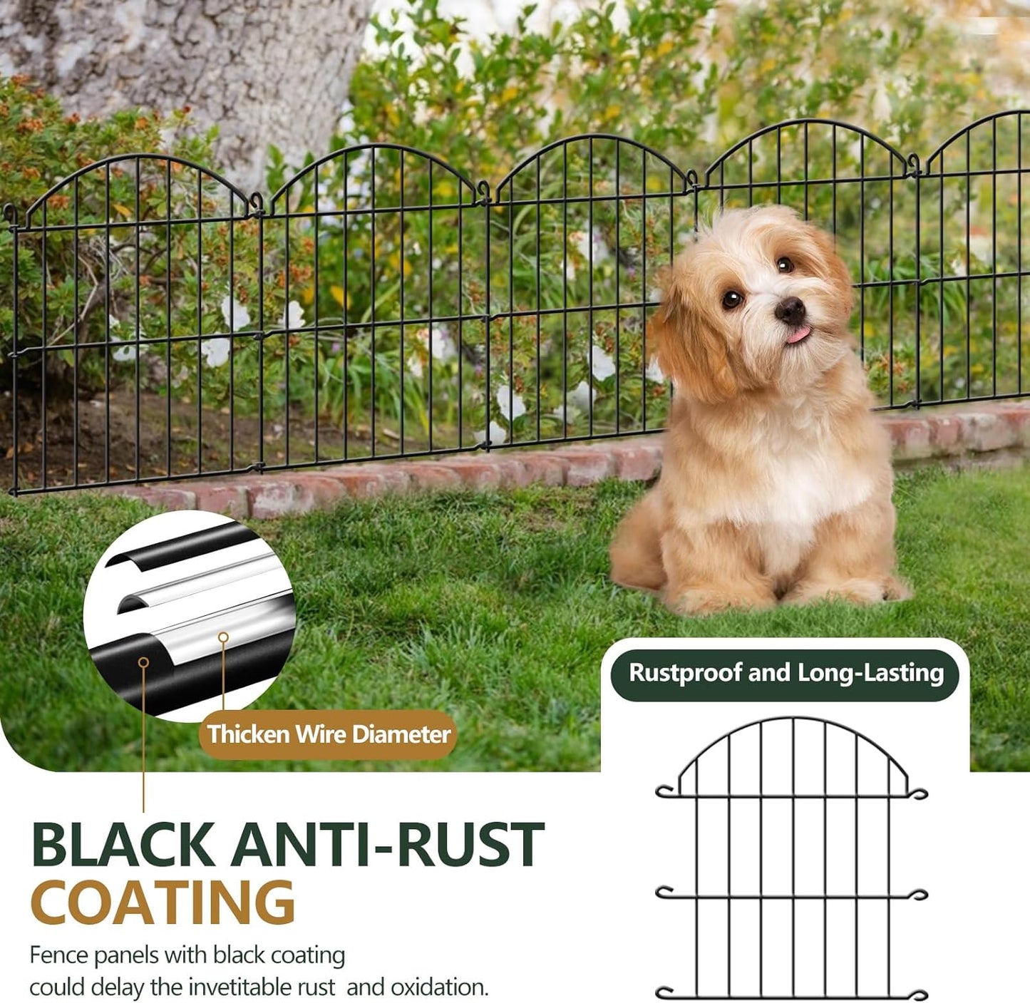 32 Panels Garden Fence, 34ft x 23in Animal Barrier Fences for Rabbits Dogs, Rustproof Metal Gardens Border Fencing, Arched Decorative Flower Bed Edging Barriers for Outdoor Yard Patio