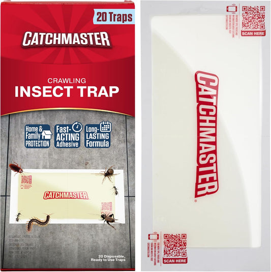 Catchmaster Crawling Insect Trap XL Giant Glue Traps 20-PK, Adhesive Bug Catcher, Spider, Cricket, Ant & Roach Traps for Home, Bulk Insect Glue Boards for House & Garage, Pest Control for Home