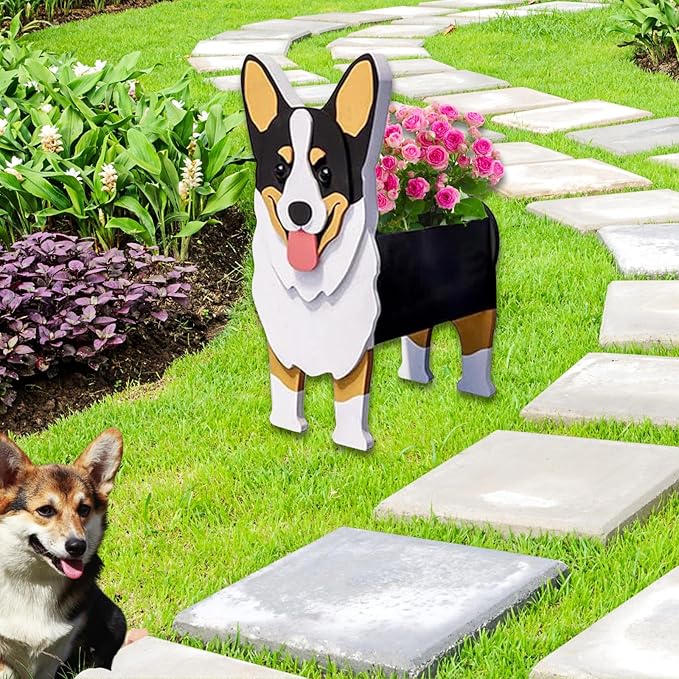 Concepts Welsh Corgi Dog Planter Plant Pots,Cute Garden Dog Flower Planter,Large Dog Planters Birthday Gifts for Women,Office,Indoor/Outdoor Decor（9.84 * 6.77 * 17in）