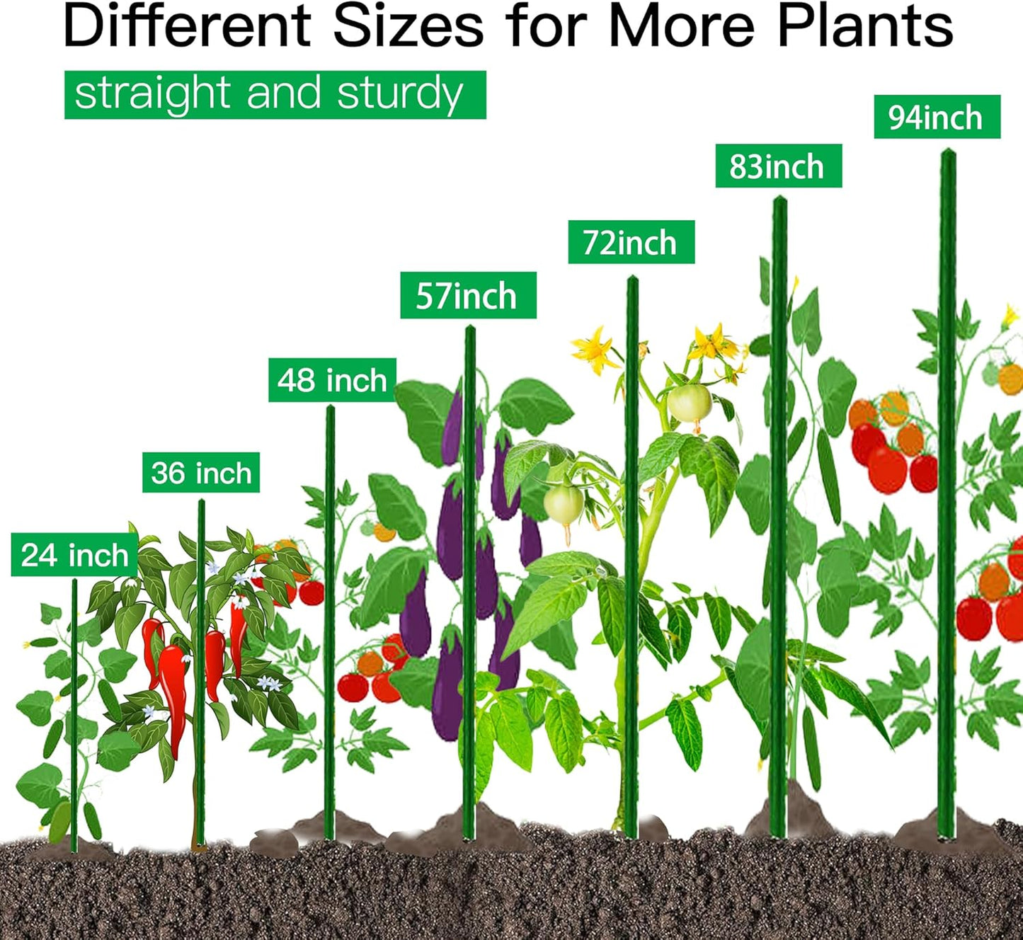 Garden Stakes 4ft, Metal Plant Stakes 4 Feet 30 Pack for Gardening and Farm, 48" Plastic Coated Plant Support for Tomato, Cucumber, Bean, Flower, Potted and More Climbing Plants