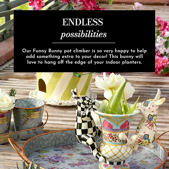 MACKENZIE-CHILDS Pot Climber, Decorative Flowerpot Hanger, Indoor and Outdoor Planter Hanging Decor, Funny Bunny