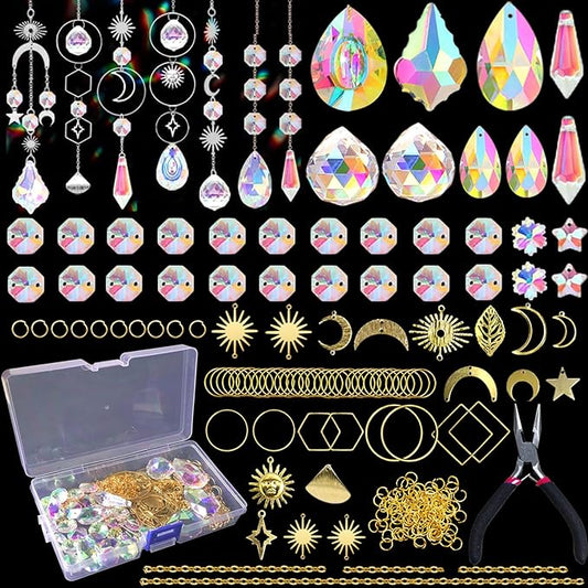 ilclviz DIY Suncatcher Making Kits for Adults 200PCS DIY Crystal Suncatcher Kit Sun Catchers Prism Supplies, DIY Gifts for Mom(Gold)