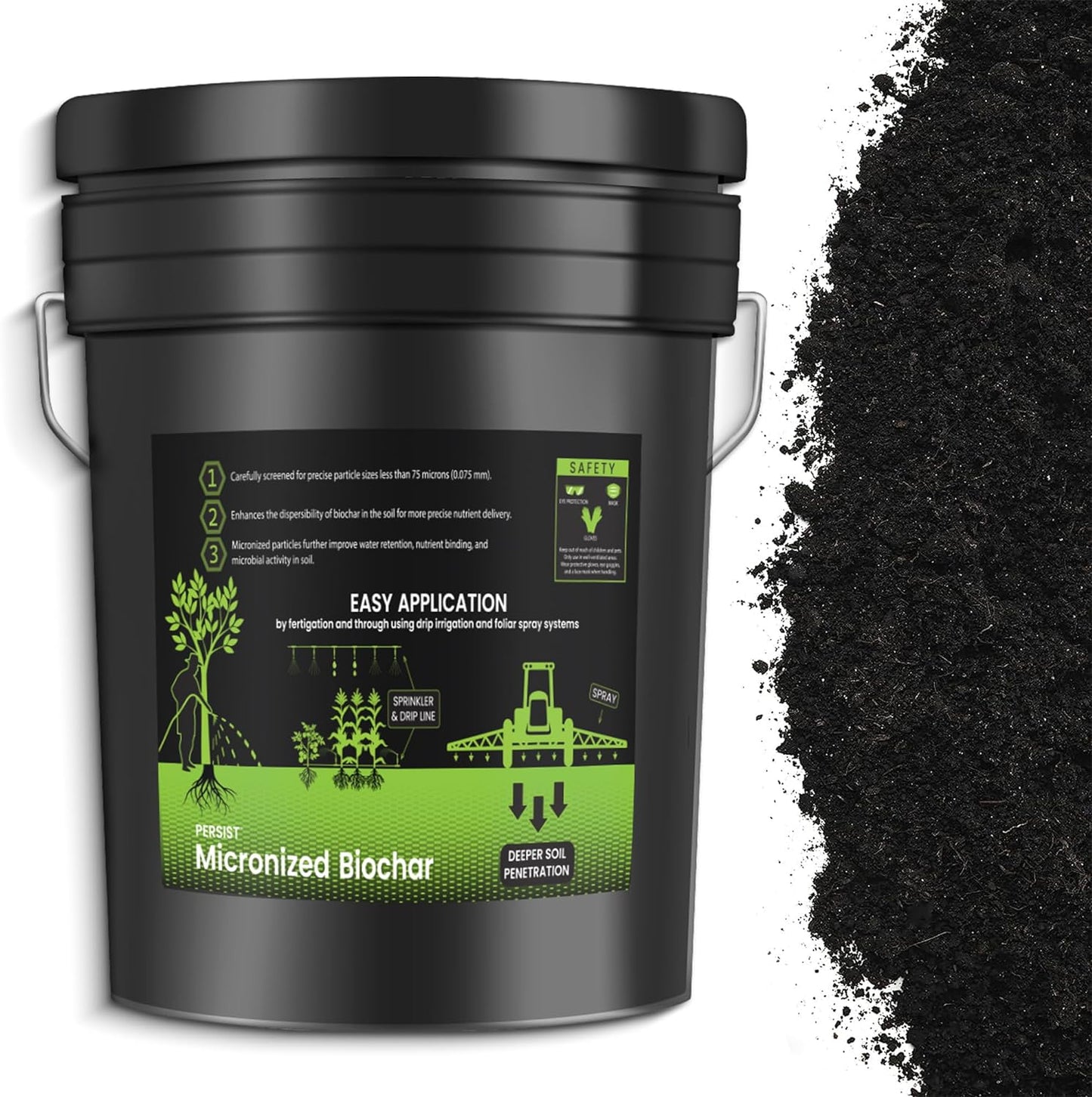 Persist Micronized Biochar Soil Amendment for Plants, for Use with Sprayers and Drip Line Systems, Improves Plant Soil, 100% Natural Active Carbon and Garden Plant Fertilizer (5 Gal)