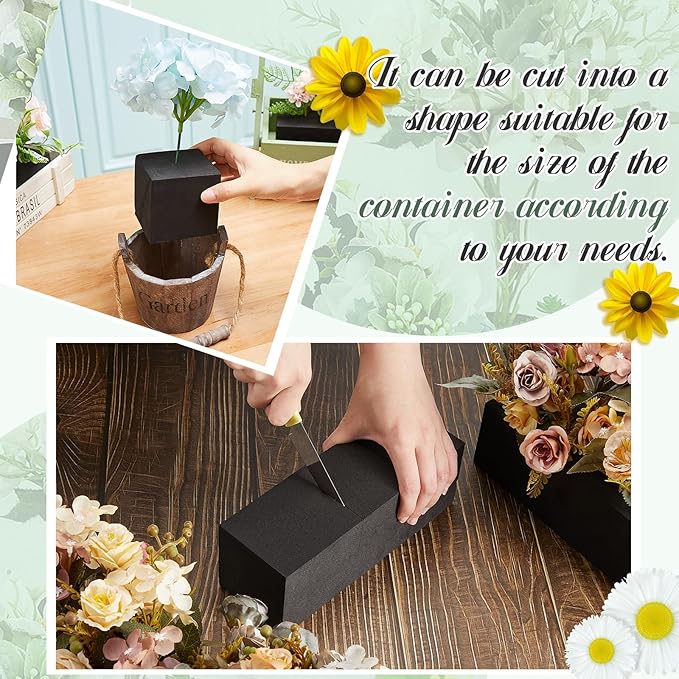 Lallisa 8 Pcs Reusable Floral Foam Blocks 9 x 3 x 3 Water Weather Resistant Dry Floral Foam for Artificial Flower Arrangements Outdoor Flower Boxes Outside Hanging Planters Wedding Home Decor (Black)