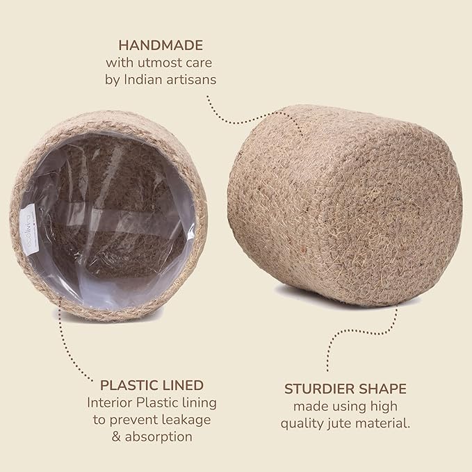 Jute Planter Basket-Woven Jute Rope Covers for Decorating Indoor/Outdoor Succulents, Small Plant Pots-Set of 3-Multi-Purpose Storage Bins 4.5 Inches -Modern Style Decor -Natural Jute