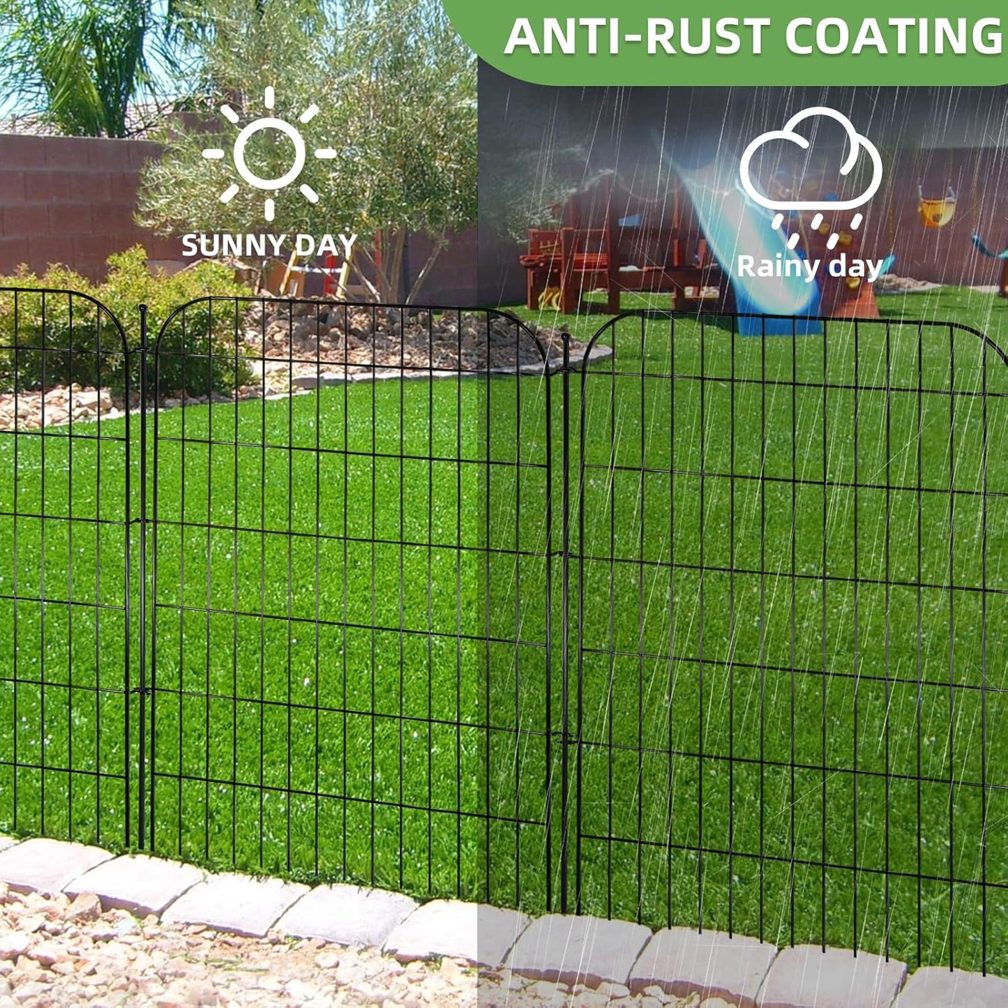 10 Panels Decorative Outdoor Garden Fence with Gate, 40 in(H) X 23.6 ft(L) Rustproof Metal Wire Panel Border for Yard, No Dig Temporary Tall Fence with Ground Stakes, Animal Barrier for Dog