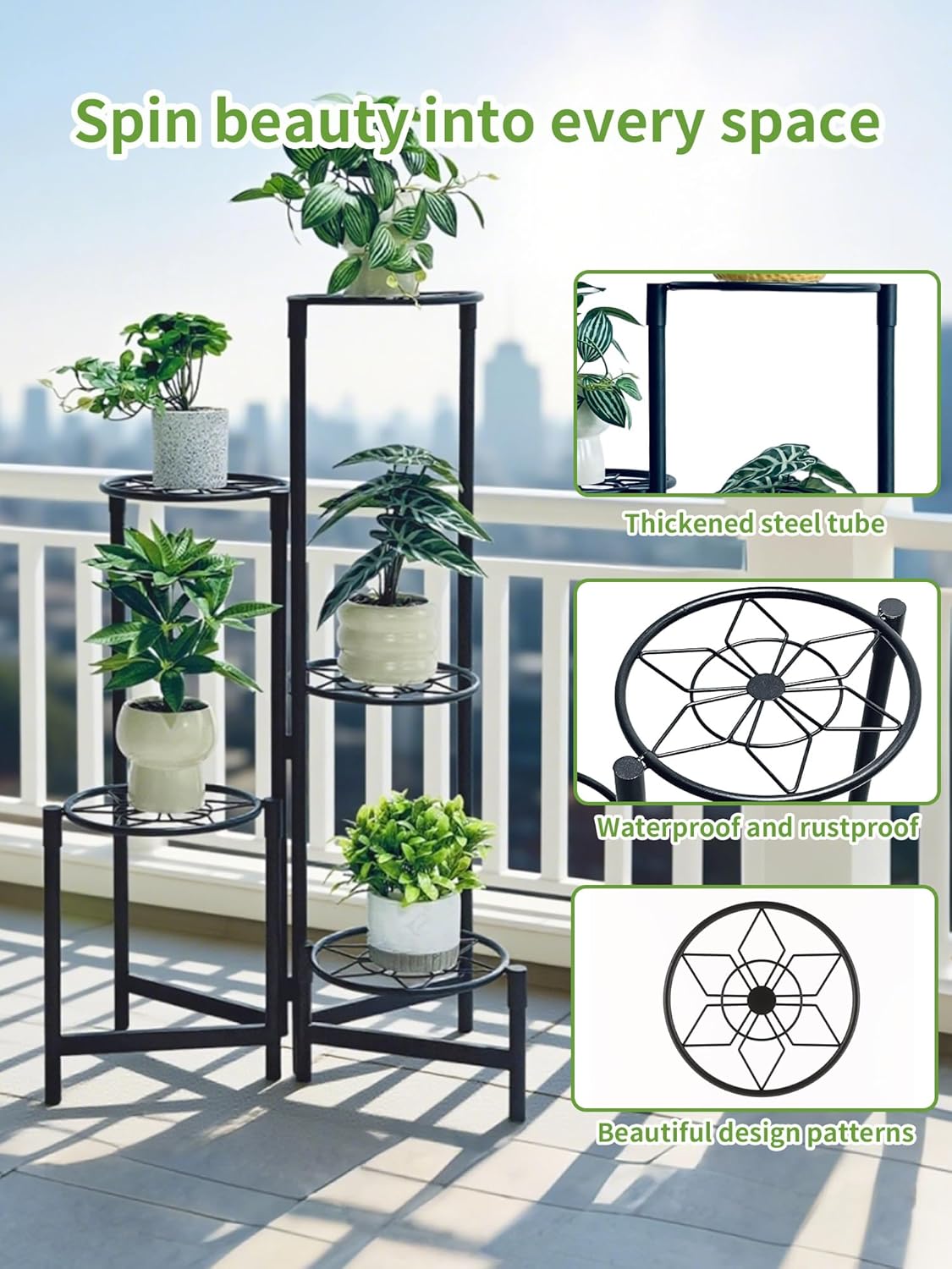 Plant Stand 5 Tier Indoor Metal Flower Shelf for Multiple Plants Corner Tall Flower Holders for Patio Garden Living Room Balcony Bedroom Black Diamond