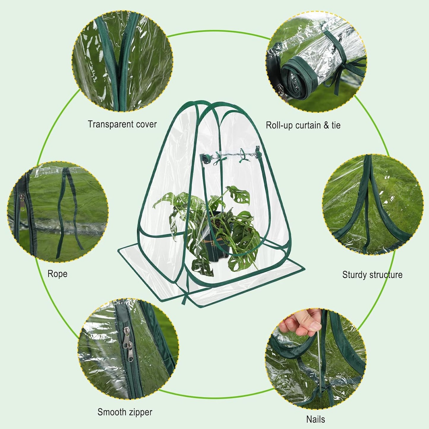 Suzile 4 Pcs Pop up Small Greenhouse Easy to Install Portable Winter Mini Greenhouse PVC Clear Flowerpot Cover Plant Grow Green House for Indoor Outdoor Gardening, 25.2 x 25.2 x 25.6 Inches