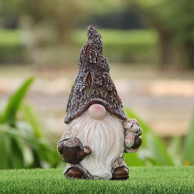 Leekung Garden Gnomes Statue Garden Decor,Outdoor Gnomes Garden Decorations,Indoor gnome Figurine Woodstone Color for Home Decoration