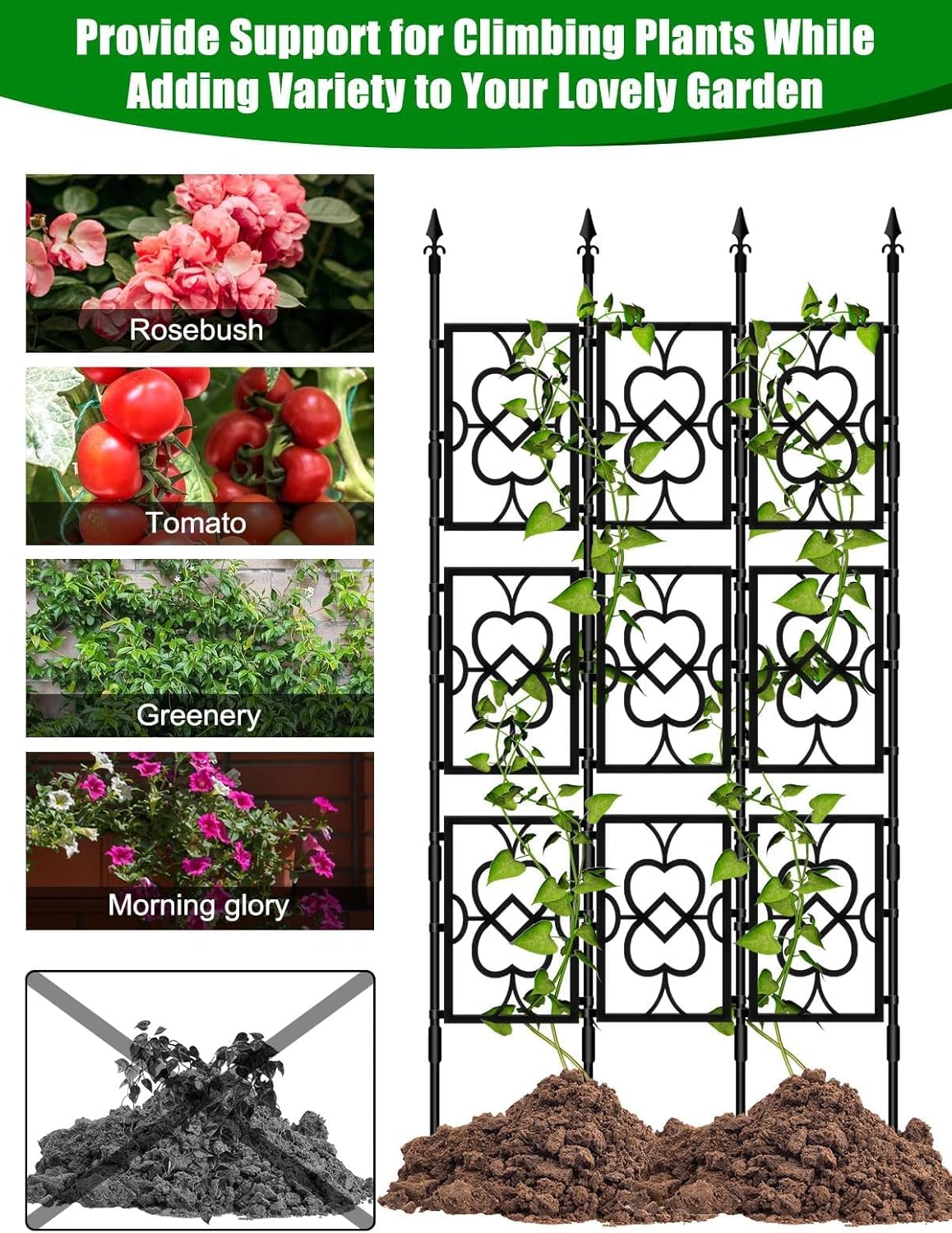 80" Garden Trellis for Climbing Plants, Kalolary Screen Plant Trellis Frame for Potted Plants Rustproof Plant Support Thicken Cucumber Trellis Grow Support for Vines Flowers Vegetable Indoor Outdoor