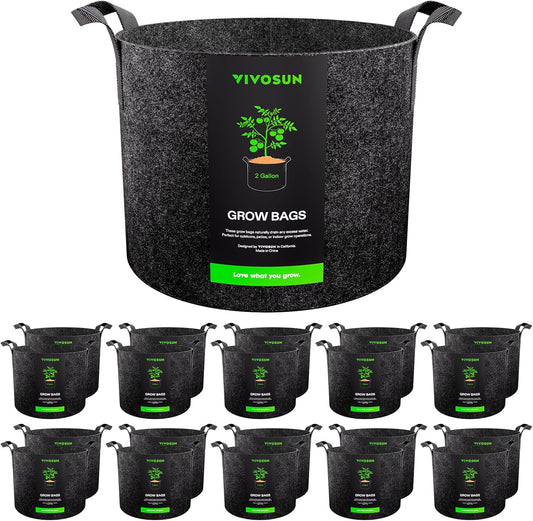VIVOSUN 20-Pack 2 Gallon Grow Bags, Heavy Duty Thickened Nonwoven Fabric Pots with Handles for Flowers Fruits and Vegetables Black