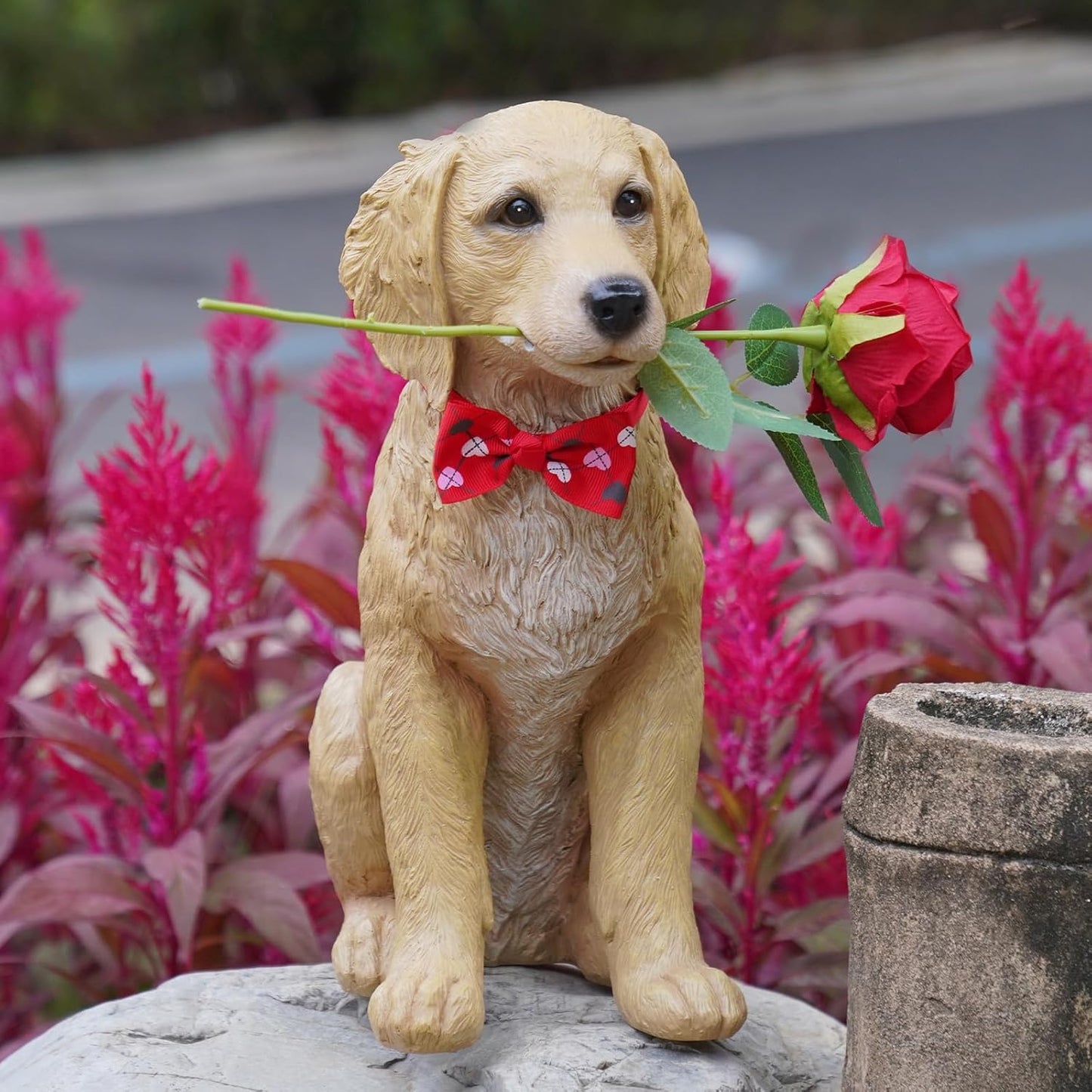Dog Valentine Day Decorations Outside - Puppy Rose Statues for Garden Decor, Valentine's Day Gifts Garden Statues for Outdoor Patio Balcony Yard, Unique Golden Retriever Gifts for Women 11x5.5x13IN