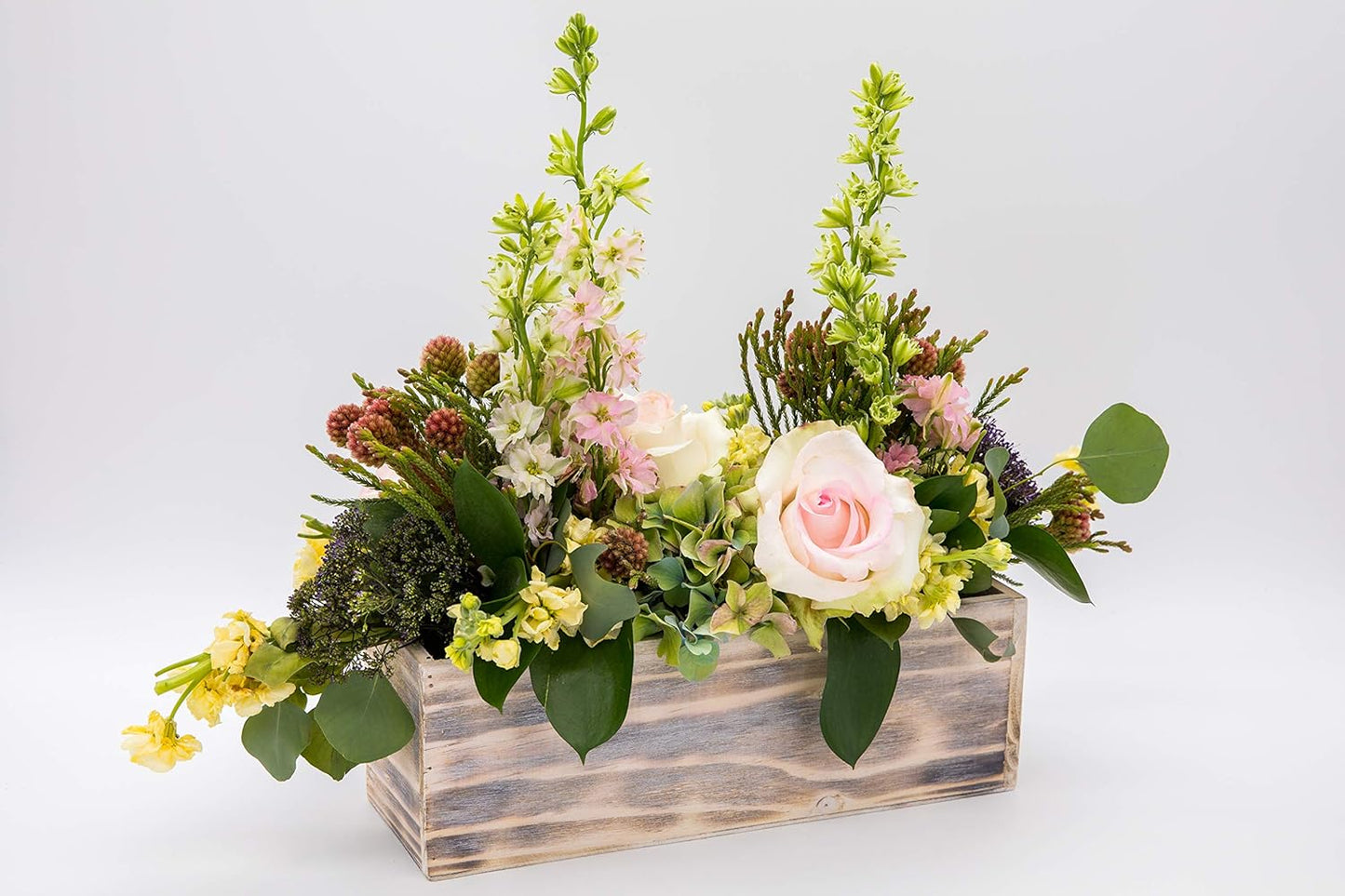 Wood Planter Box Set, Rustic Whitewash, Plastic Liner, 12x4 Inch Rectangular Flower Holder, Natural Wood Decor, Country Style, Home and Wedding Decorations, Garden Ornaments (Set of 4)