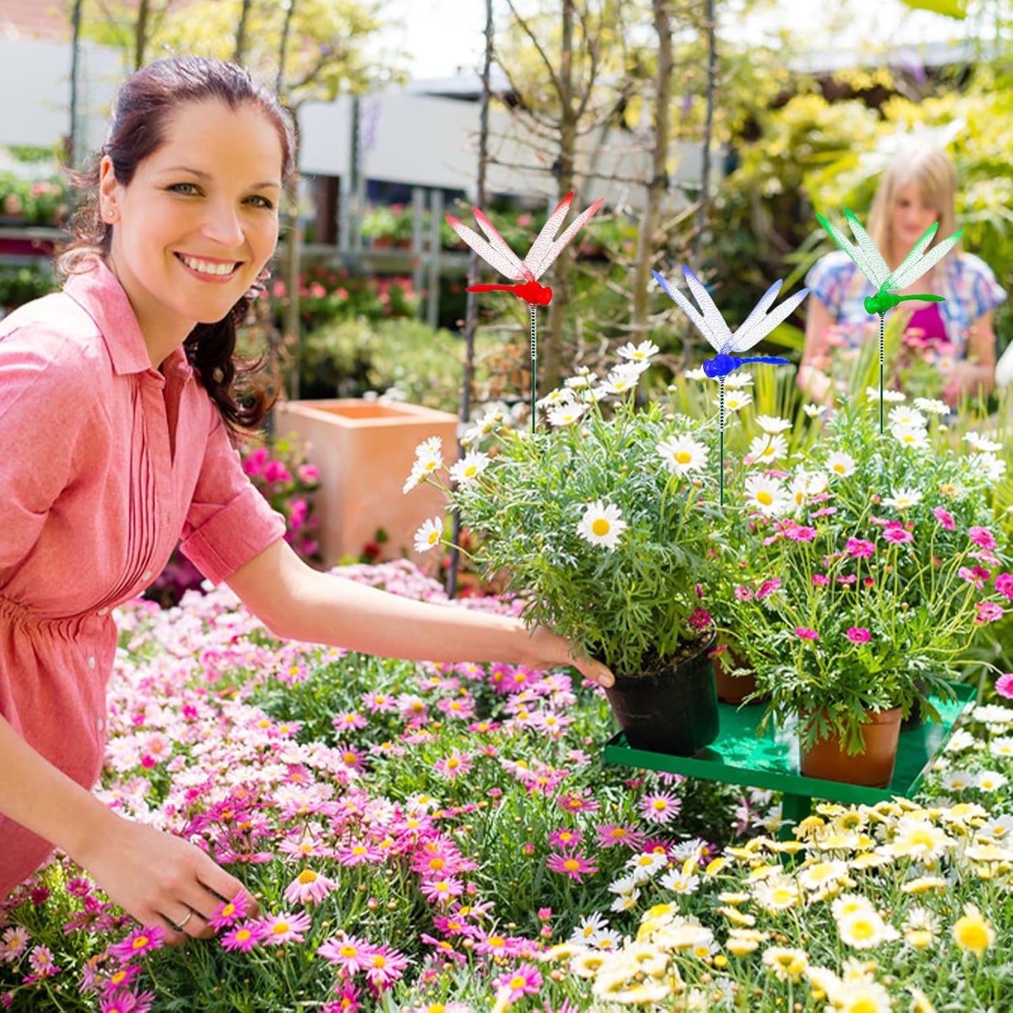 Jongdari 16 Sets Dragonfly Hat Clip Realistic Fake Dragonflies Clip-On Garden Outdoor Decor Stakes Plastic Dragon Fly Clips Plant Decorations for Pots, Includes Pliers & Clips - Small