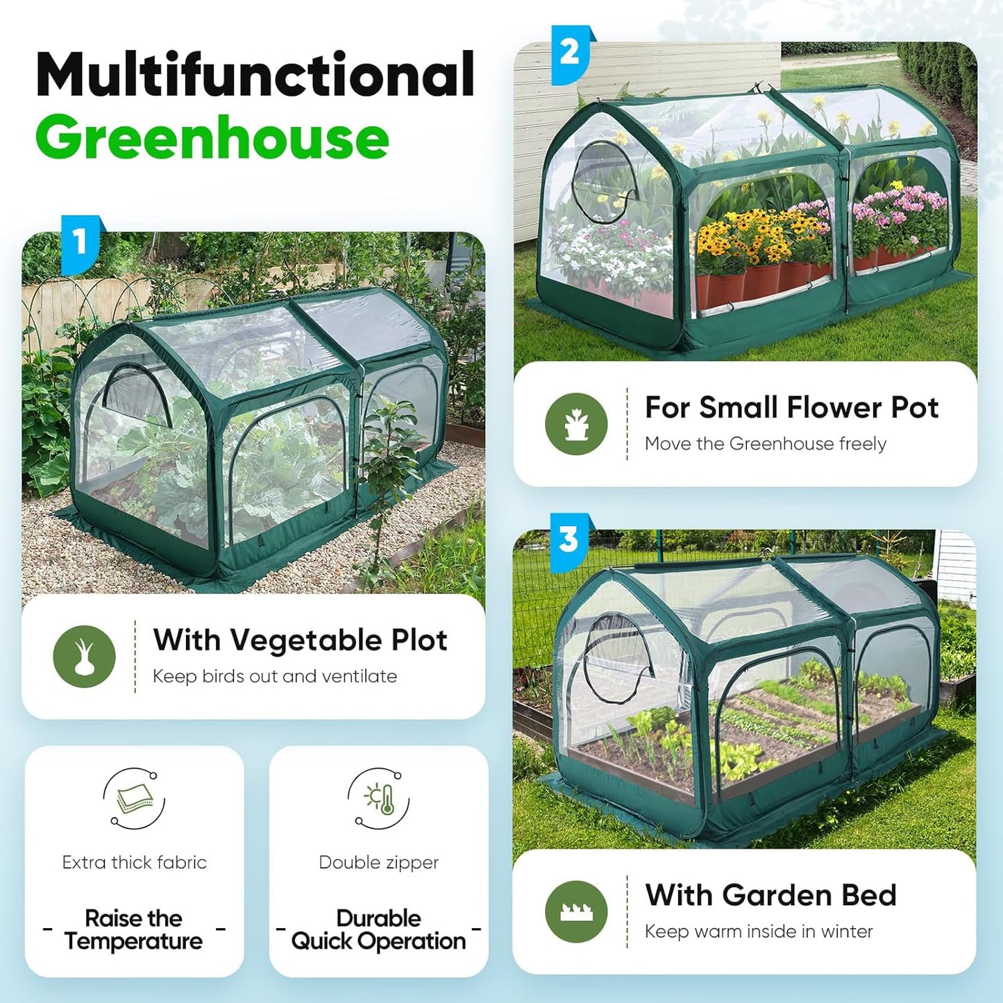 Quictent Premium Greenhouse with Screen Window, Portable Fast-up Plant Greenhouses for Outdoors with Heavy Duty Pop-up Fiberglass Frame Durable Waterproof Cover, 98.4x49.2x52.8 Inch, Green