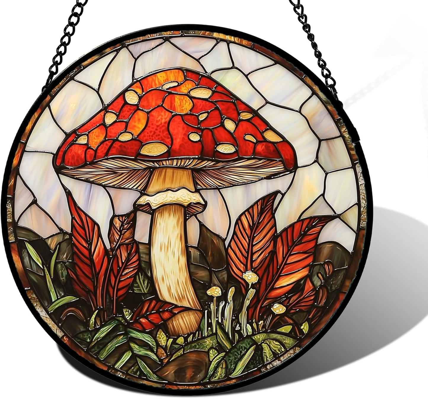 Stained Glass Window Hanging, Big Red Mushroom Suncatcher for Doors Home Sun Catchers Decoration and Christmas, Mother's Day Birthday Gifts for Women, Men, and Mom 6.3 in