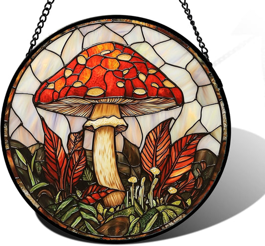 Stained Glass Window Hanging, Big Red Mushroom Suncatcher for Doors Home Sun Catchers Decoration and Christmas, Mother's Day Birthday Gifts for Women, Men, and Mom 7.8 in