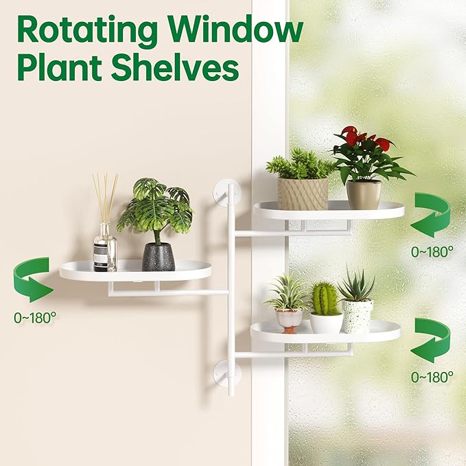 Rotating Window Plant Shelves for Multiple Plants Indoors,3-tier Metal Corner White Plant Stand Holder Floating Plant Shelf for Wall，Windows Sill Gifts for Plant Lovers to Enhance Home Decor