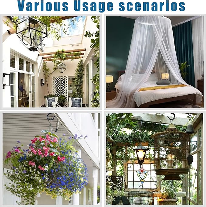 Ceiling Hooks for Hanging Plants (2 PCS Black),Heavy Duty Metal Plant Hooks, Screw in Hooks for Hanging Birdfeeders, Lamps, Planters, Outdoor Decorative Hooks up to 33 lbs