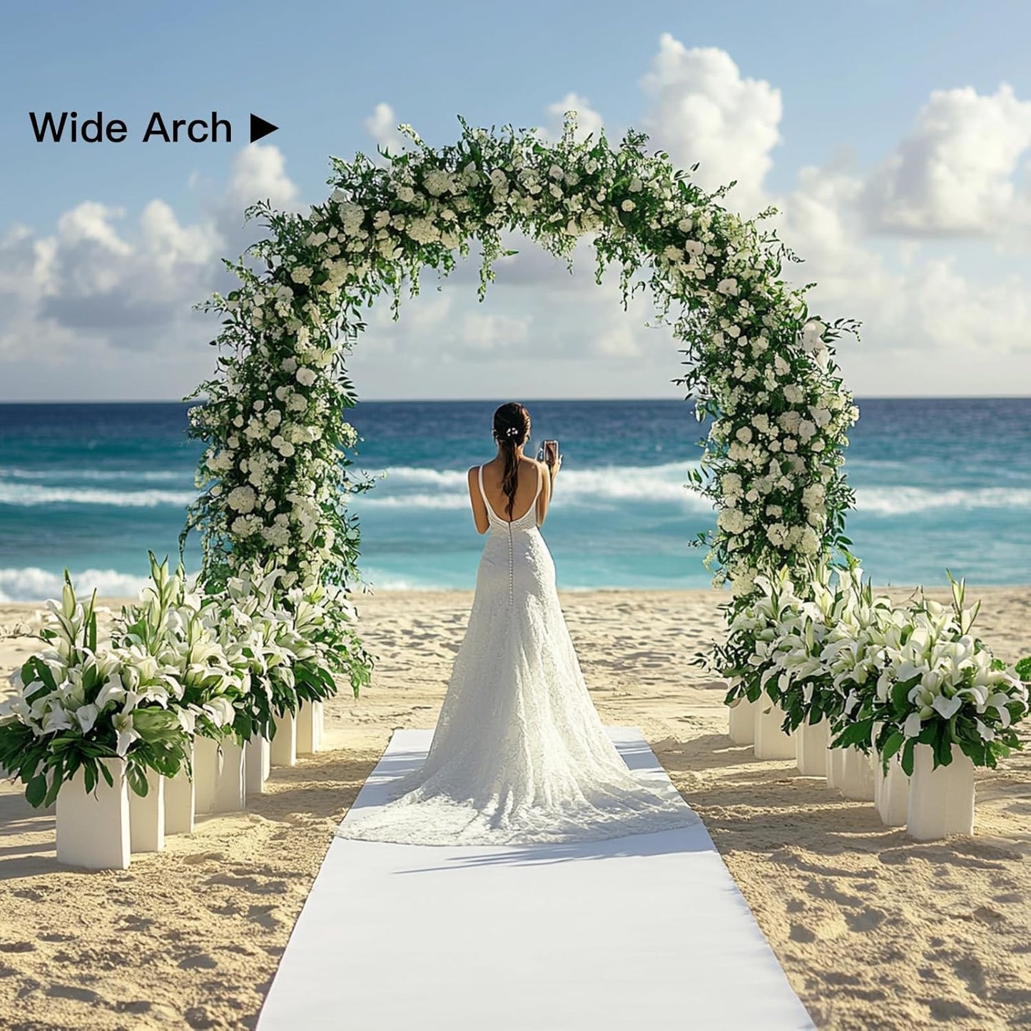 RUBFAC 94" Metal Wedding Arch Frame, White Garden Trellis for Climbing Plants Outdoor, Garden Arbors and Arches Party Archway for Flower Rose Vines Birthday Bridal Christmas Decoration