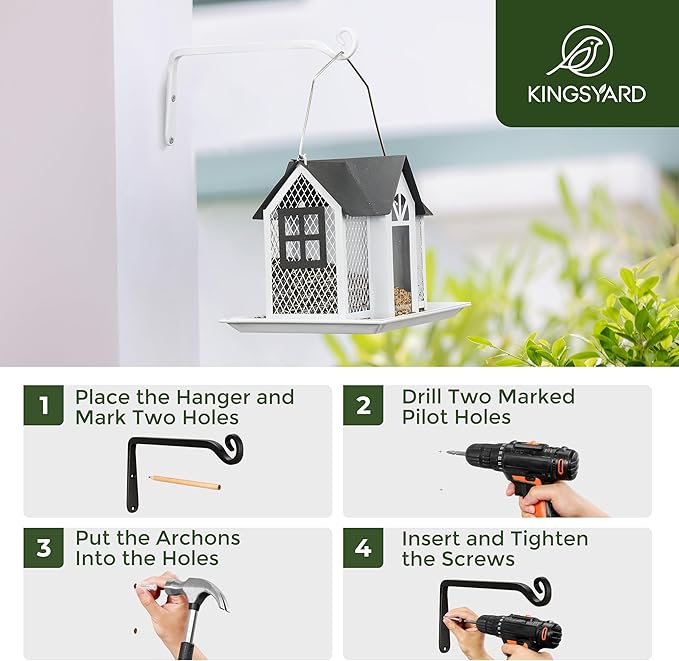 Kingsyard 2-Pack Wall Plant Hanger Outdoor - Heavy Duty Metal Hanging Bracket Hooks for Hanging Plant Bird Feeders Lanterns Wind Chimes Outdoor & Indoor, 6-Inch/White