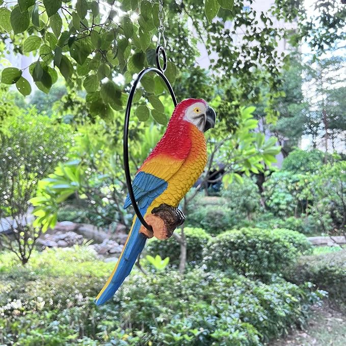 Lifelike Parrot Garden Statues Hanging Decor Ornaments Figurines Sculpture for Patio Lawn Yard, Blue Tail (Blue Tail)