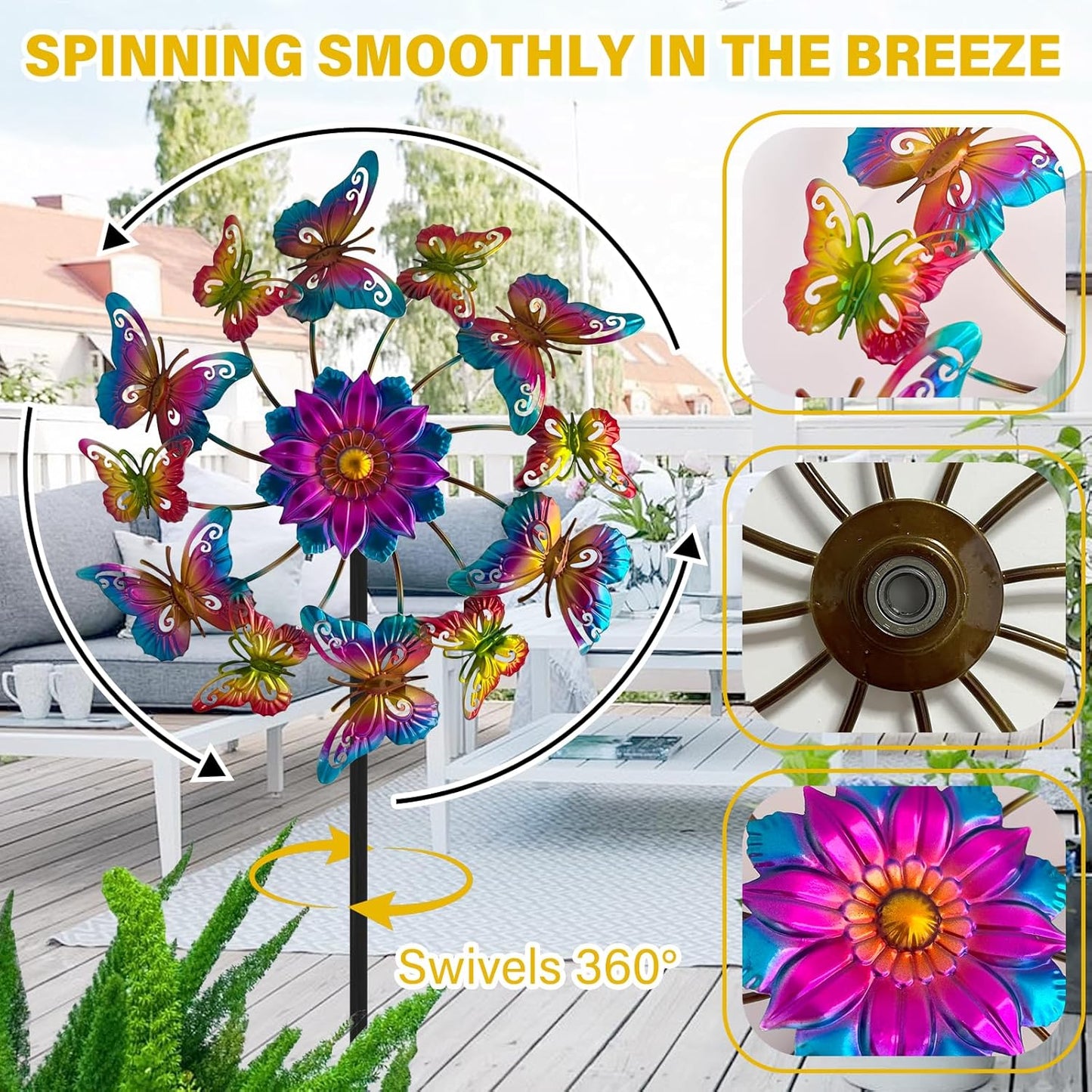 45" Butterfly Garden Wind Spinners for Yard, 12pcs Colorful Butterflies Kinetic Outdoor Decor, Wind Sculpture Yard Art Decorations for Patio, Lawn
