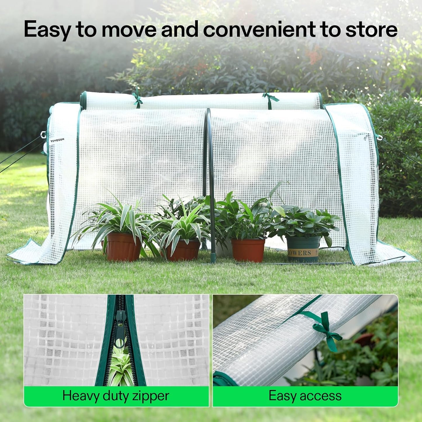VIVOSUN Portable Mini Greenhouse 47x23x23-Inch Tunnels, PE Cover with Roll-up Zipper Door, for Indoor Outdoor or Garden Plant Growing, White