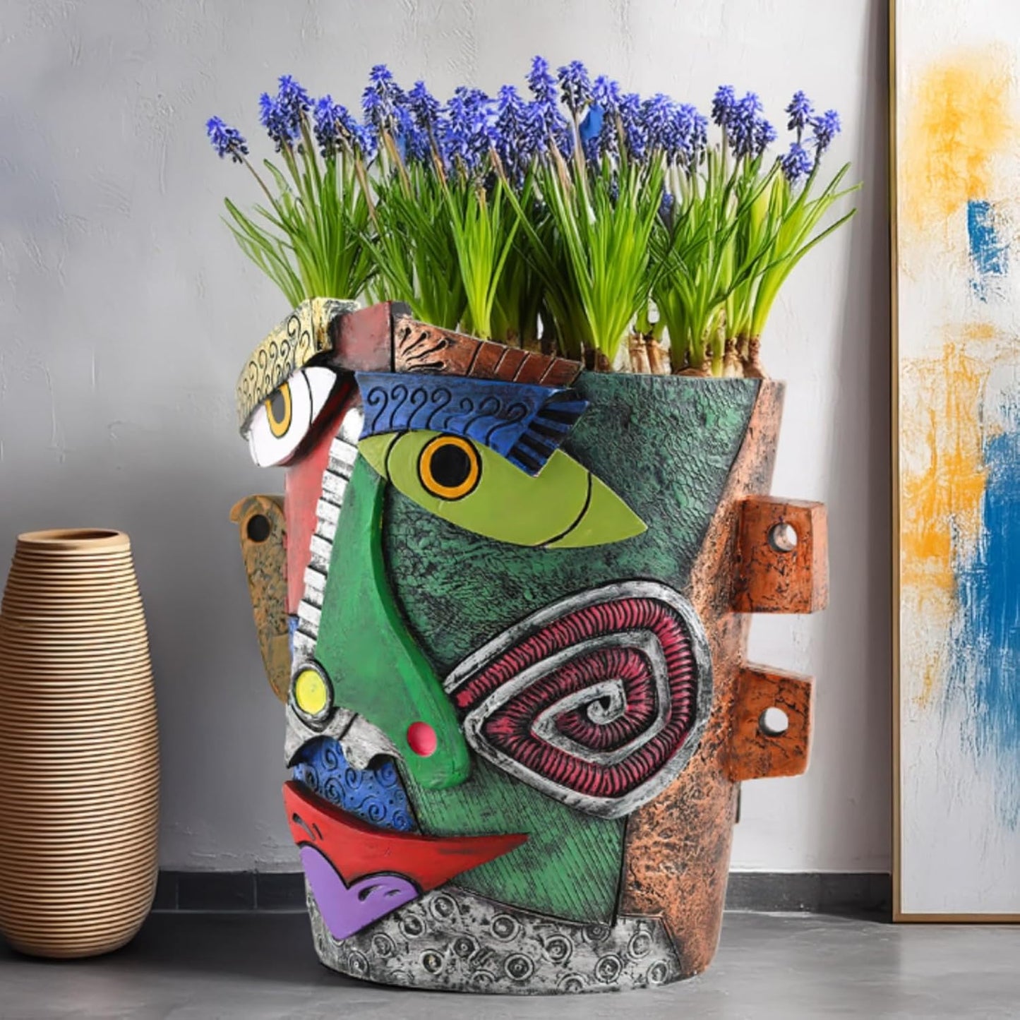New Picassos Abstract Beauty Face Flower Pot, Colorful Abstract Head Plant Pots, Interesting Decorative Flower Resin Flower Pot, Unique Flower Pots for Home Art Decoration (multicolor-A02)