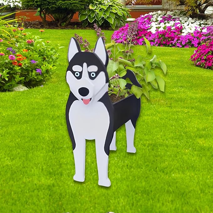 Siberian Husky Dog Planter Plant Pots,Cute Garden Dog Flower Planter,Dog Planters Birthday Gifts for Women,Office,Indoor/Outdoor Decor（9.45 * 5.67 * 13.39in）
