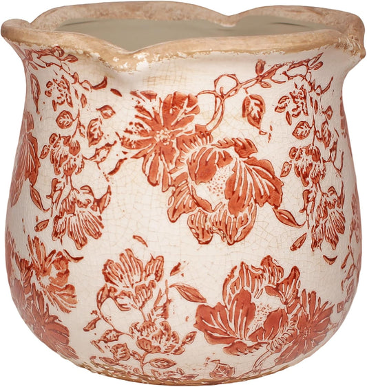 Ceramic Pots for Plants, Vintage Plant Pot with Drainage Hole, 6.11in. Planter for Indoor Plants, Crackle Glaze Finish Flower Pot, Perfect Tuscan Ceramic Planter for Gardening, Red Flower