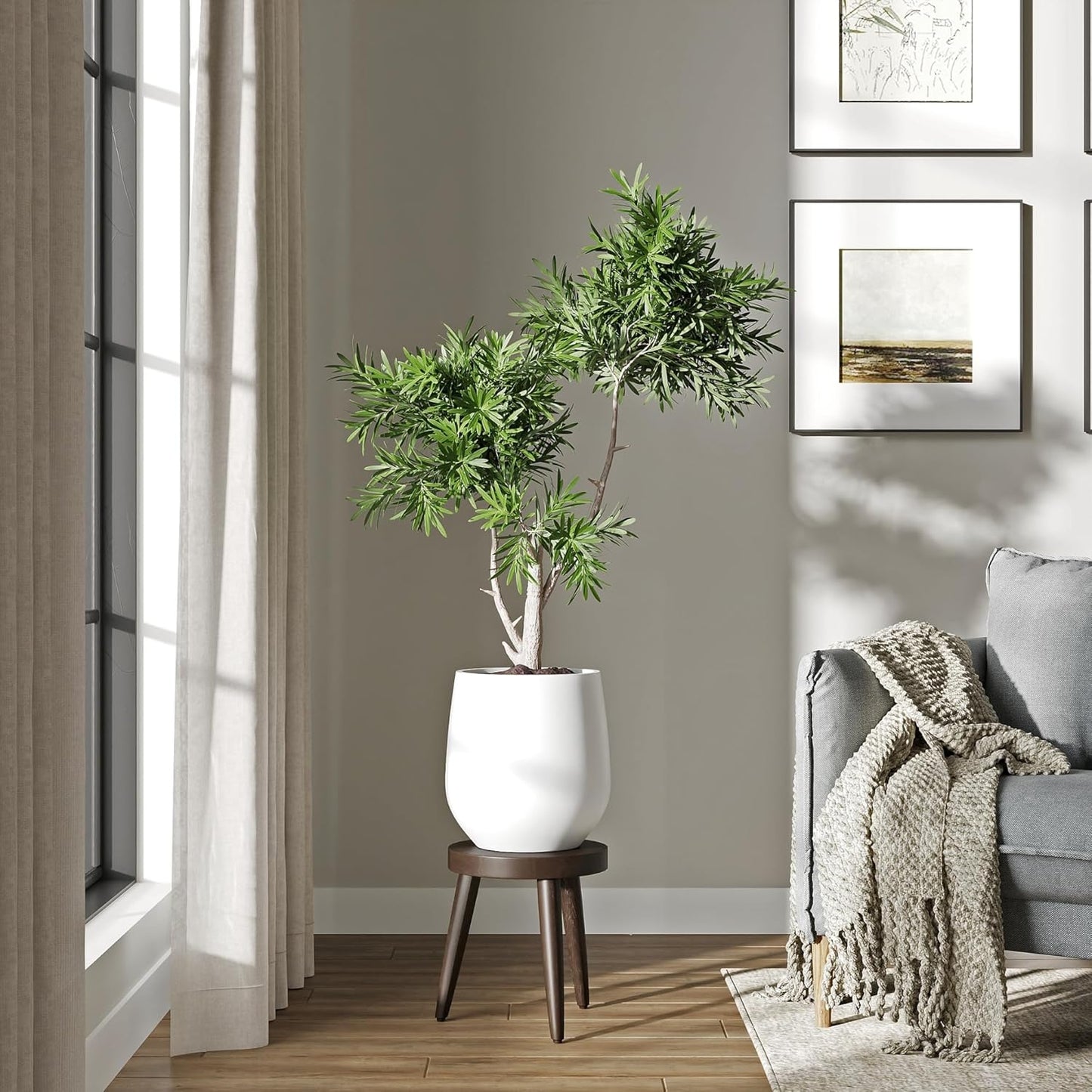 DTY Signature Mount Wilson Lightweight and Durable Modern Fiberstone Tapered Planter for Indoor Outdoor Drainage Hole & Rubber Plug Weather Resistant, 11.8" H x 11" Dia, 8" Opening - Small, White