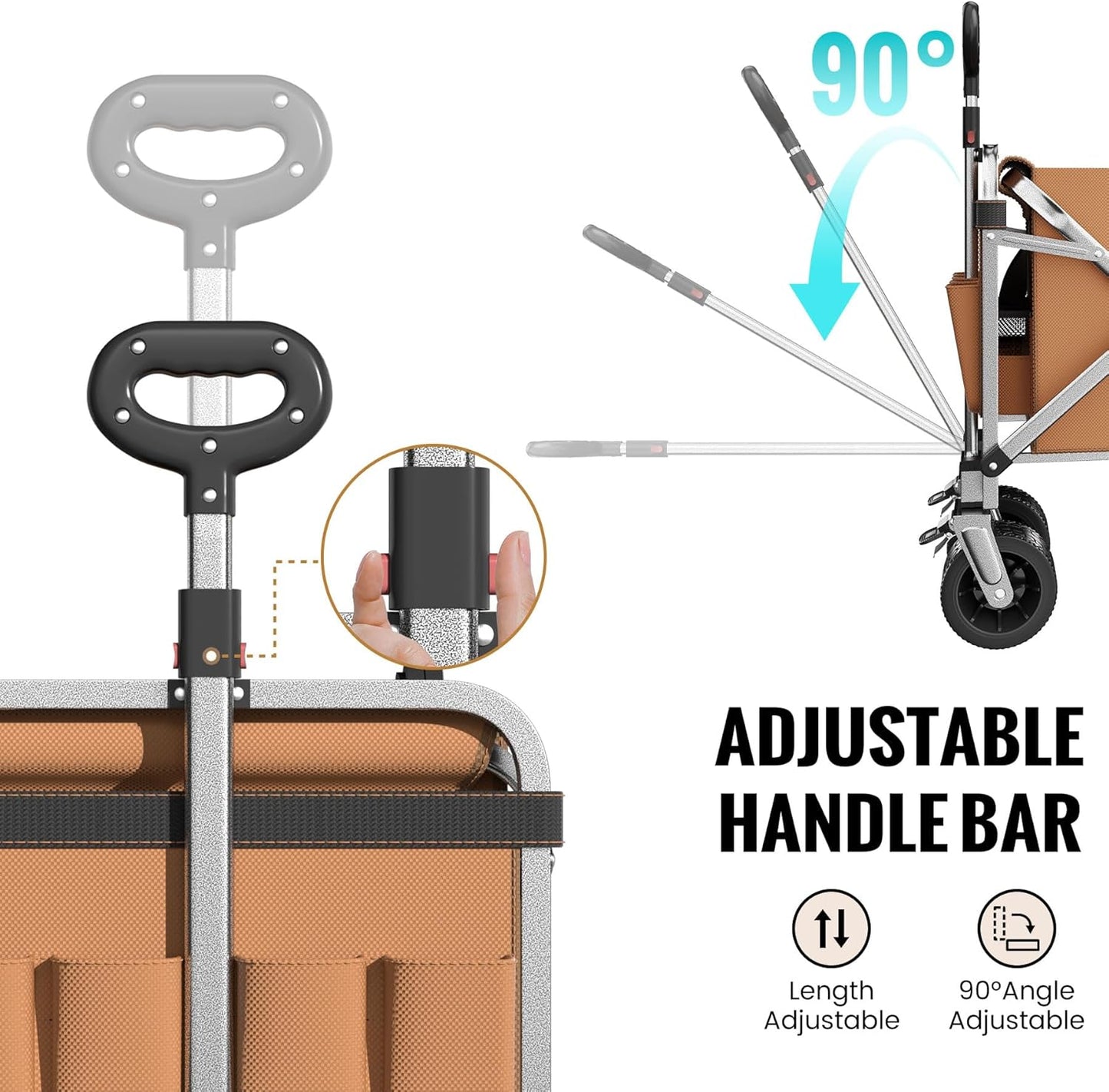 Upgraded 400L Large Capacity Folding Double Decker Wagon with Brakes（Black,54" Extra Long Extender Wagon Cart,660lbs Heavy Duty Collapsible Cart,All-Terrain Big Wheels for Camping,Shopping,Sport