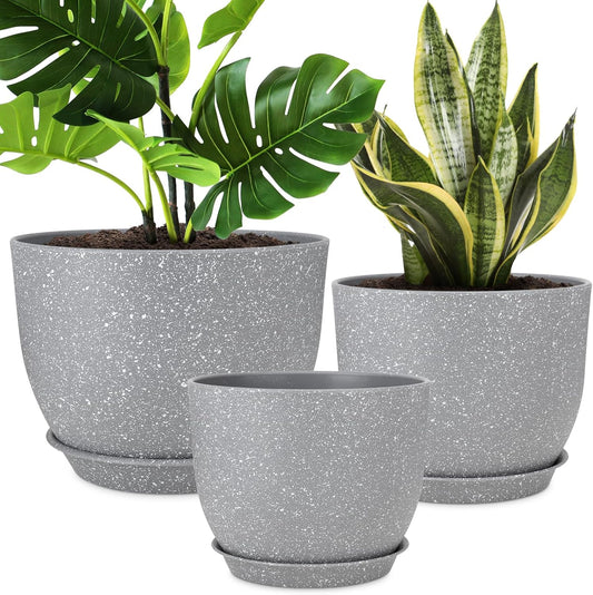 Plant Pots 12/10/9 inch Set of 3, Flower Pots with Multi Mesh Drainage Holes, Large Planters for Indoor Outdoor Garden Plants and Flowers. (Gray)