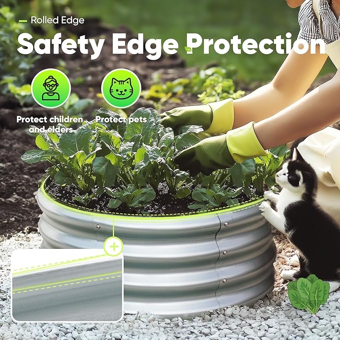 KING BIRD Raised Garden Bed Galvanized Round Planter Box Outdoor for Gardening, Plants, Vegetables, Flowers, Silver, 24x24x12 in, 2 Packs