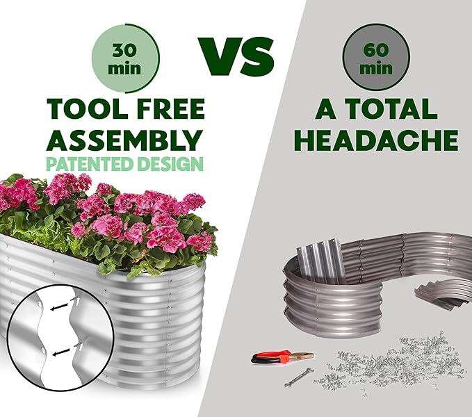 Galvanized Raised Garden Beds Outdoor // 4×2×2 ft Planter Raised Beds for Gardening, Vegetables, Flowers // Large Metal Garden Box (Silver) // Patented Tool-Free Design