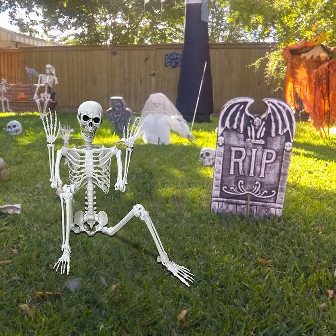 Lodou 5.4Ft Posable Life Size Human Adult Skeletons Plastic Human Bones with Movable Joints for Halloween Decoration