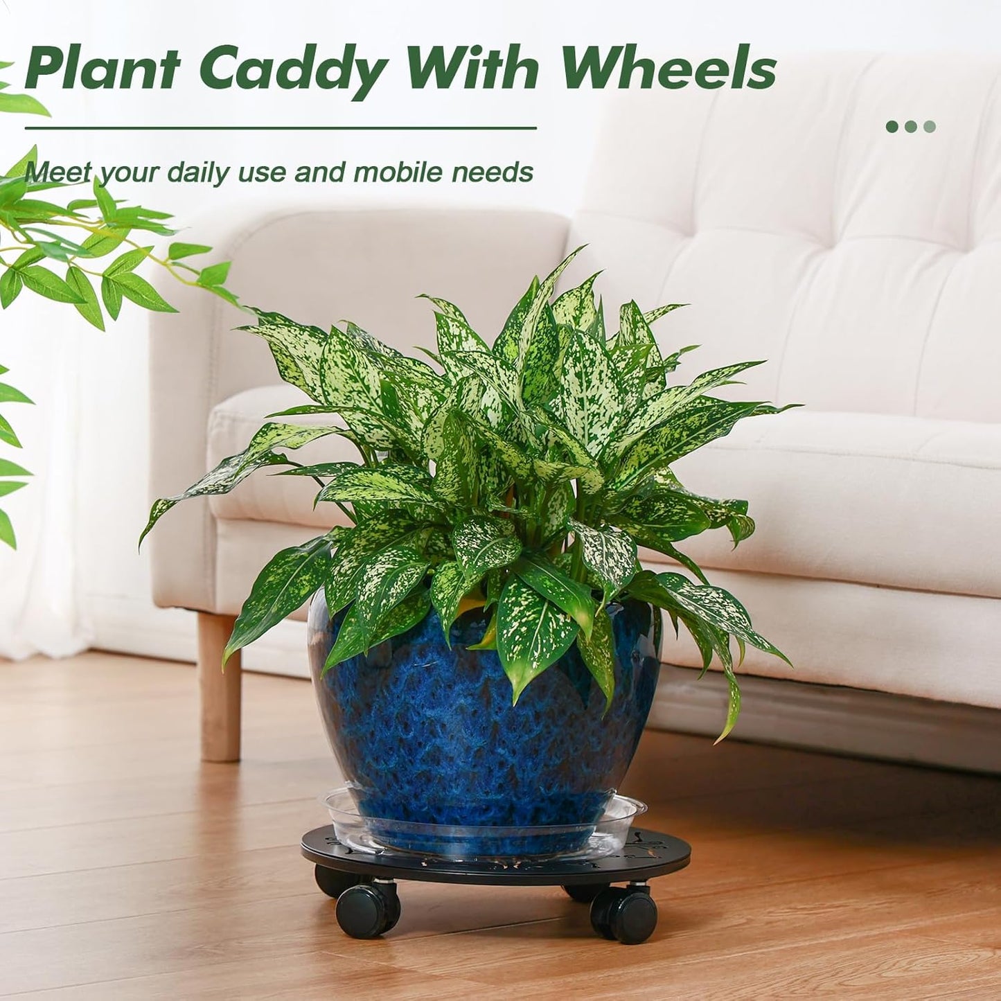 2 Packs 14 inches Large Metal Plant Caddy with Wheels Round Planter Dolly Pot Mover Rollers Wrought Iron Rolling Plant Stands Indoor Outdoor Wheeled Plant Holder Coaster Trolley, Butterfly, Black