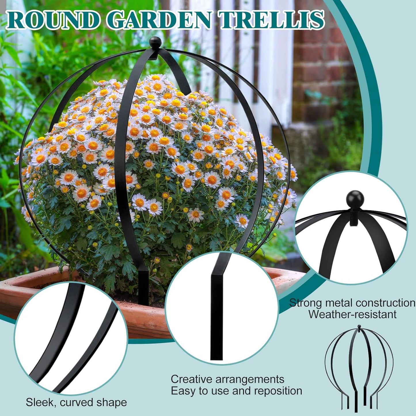 Set of 4 Large Metal Trellis Obelisks Sturdy Round Circle Trellis for Climbing Plant Support Indoor Outdoor Potted Vines, Cucumbers & Flowers, Patio Doorway Garden Decor (18.5"x15")