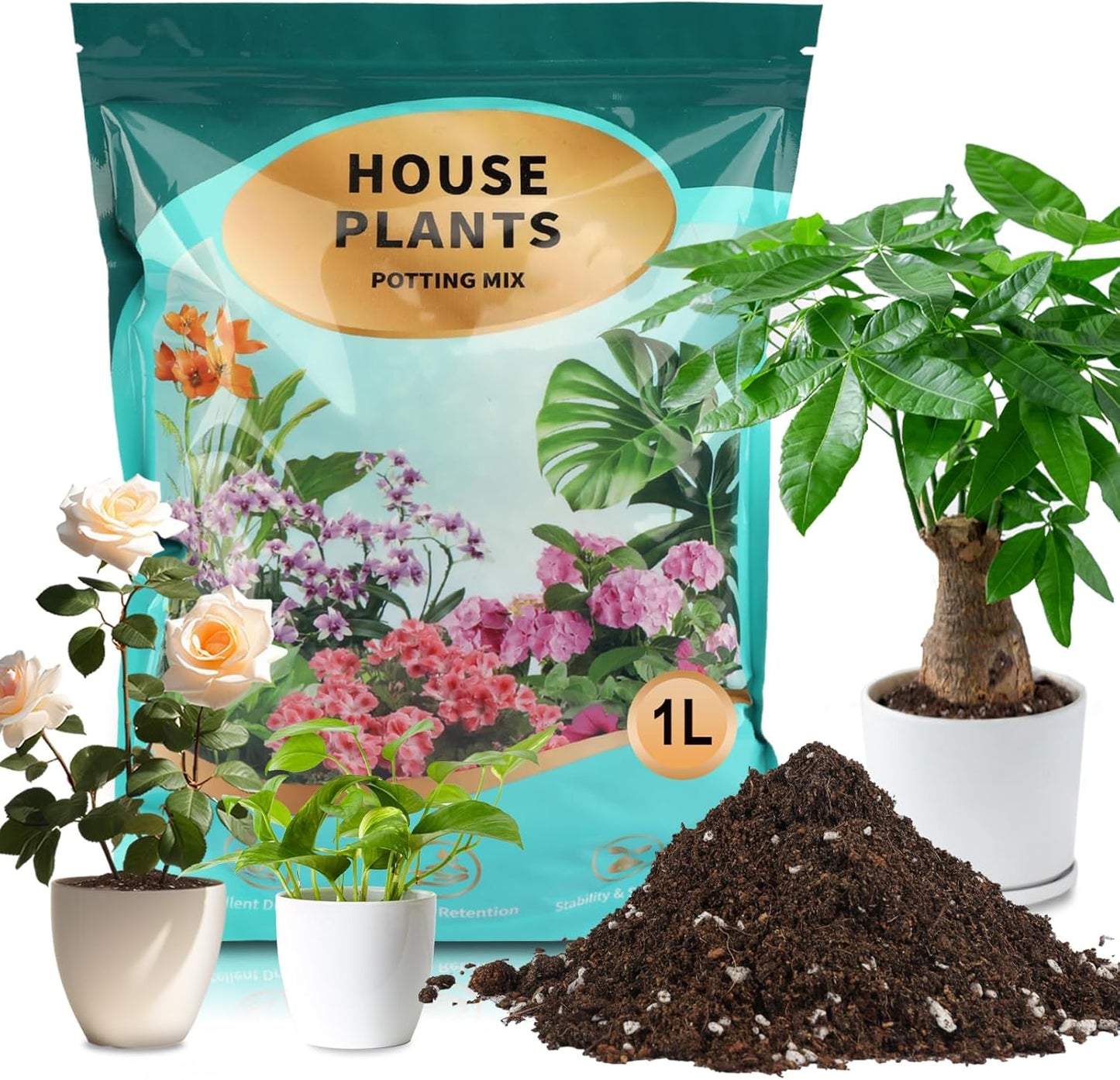 Potting Soil Mix 1qt for Indoor Plants, Organic Houseplant Soil Well Draining Dirt Ready to Use, Fit for House Plant Like Pothos, Philodendron, Monstera, African Violet