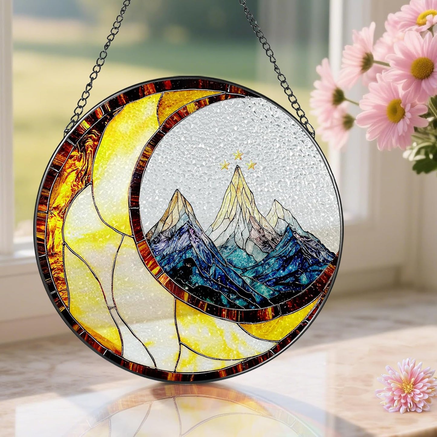 Stained Glass Window Hanging, Pauyadu 8 Inch Night Court Suncatcher Ornament, Stained Glass Suncatcher, Suncatchers for Windows Hanging, Window Decor, Gifts for Friend, Lover, Family, Artist